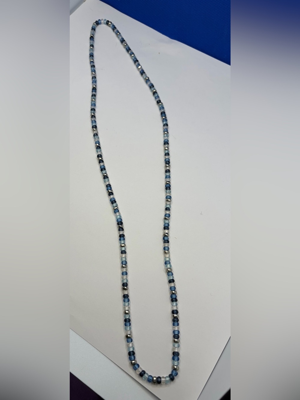 Long Blue Seed Bead Necklace - Layering Necklace